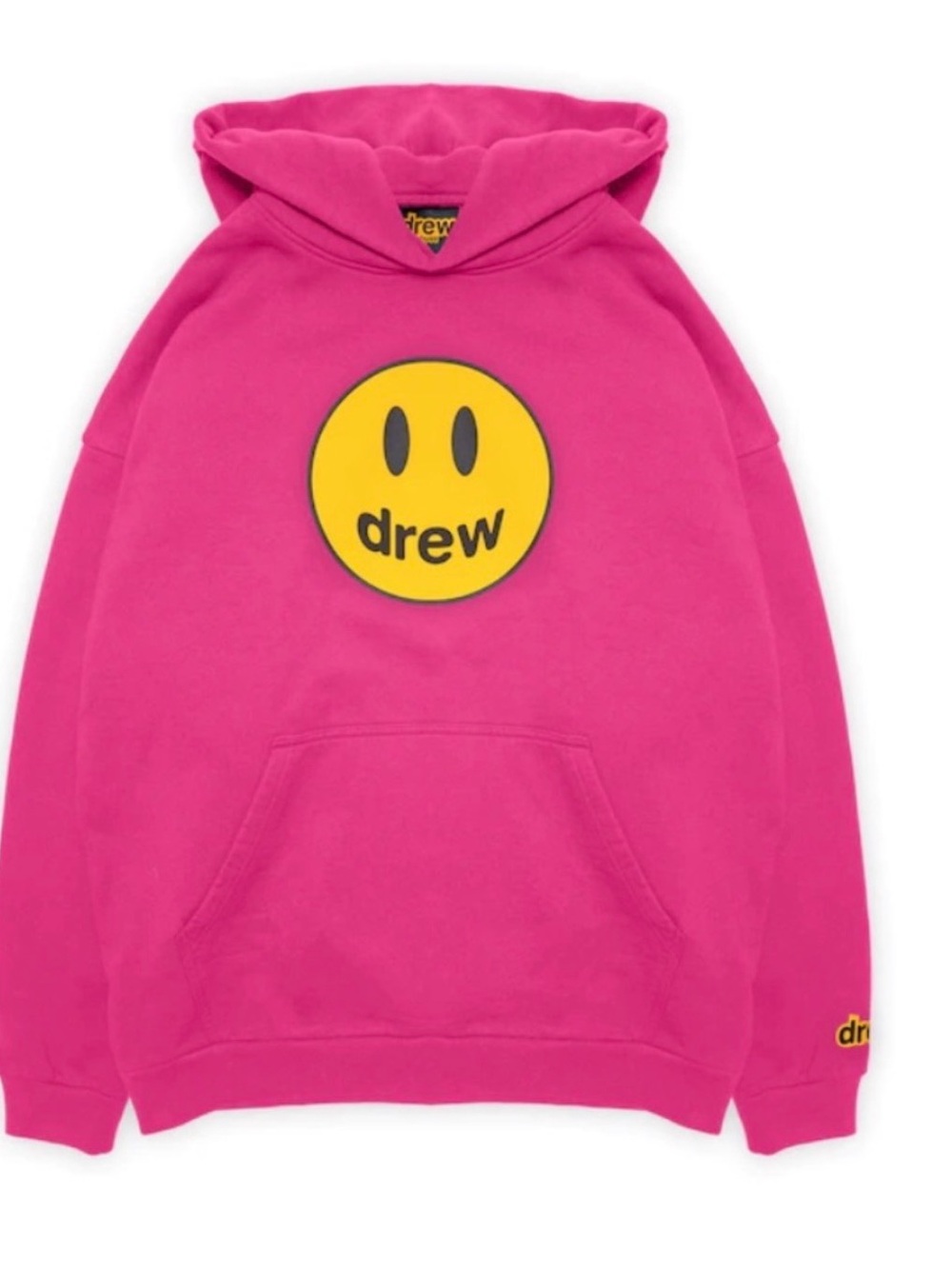drew house Hot Pink Hoodie with Yellow Smiley Logo
